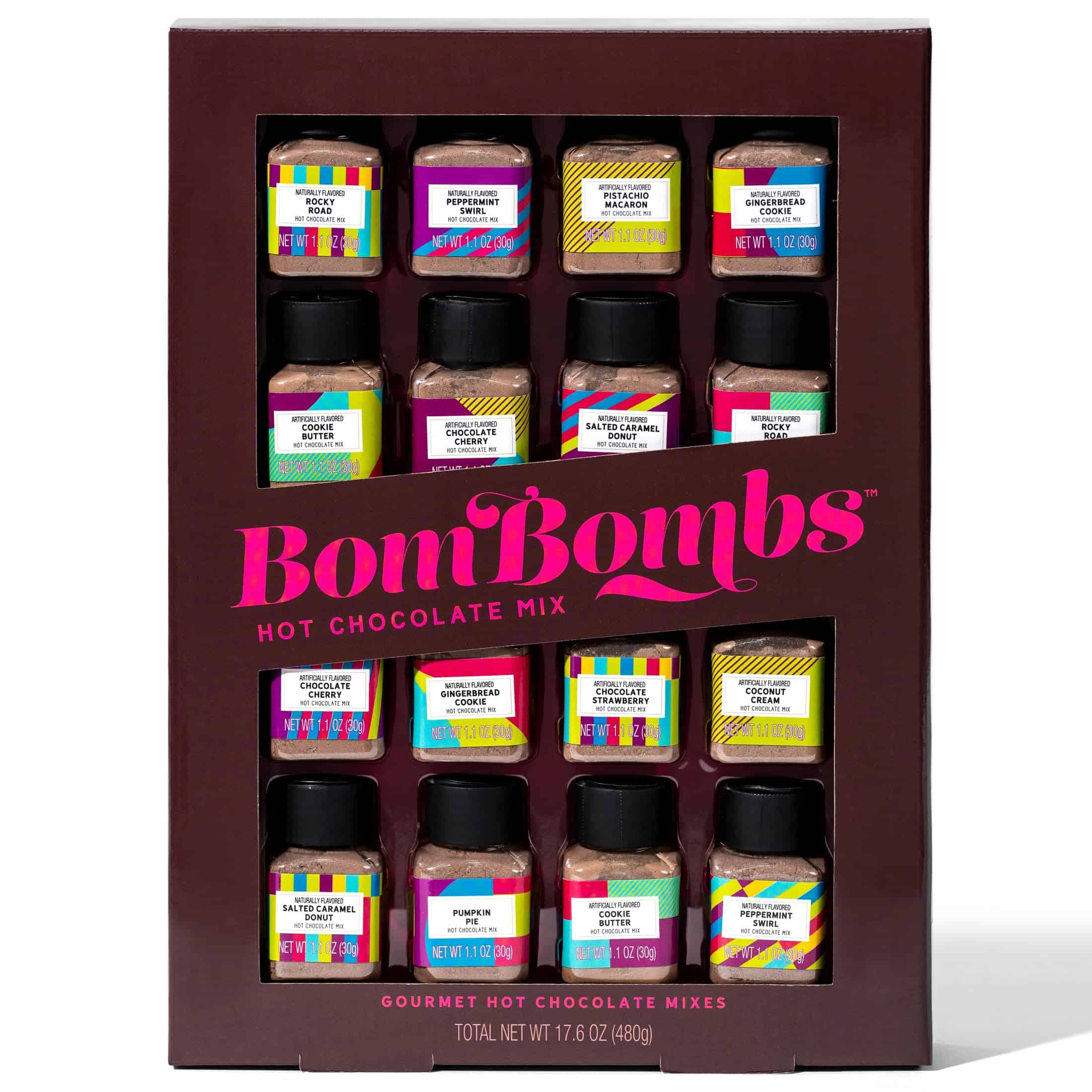 BomBombs, Hot Chocolate Mix Gift Set in Mini Bottles, Flavors Include Rocky Road, Pumpkin Pie, Sampler Set of 16