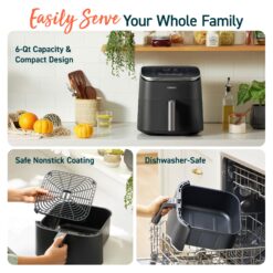 COSORI Air Fryer 9-in-1, Compact & Large 6-Qt, Fast Turbo Modes, 90-450°F Evenly Results with Precise Temperature Control, Grey