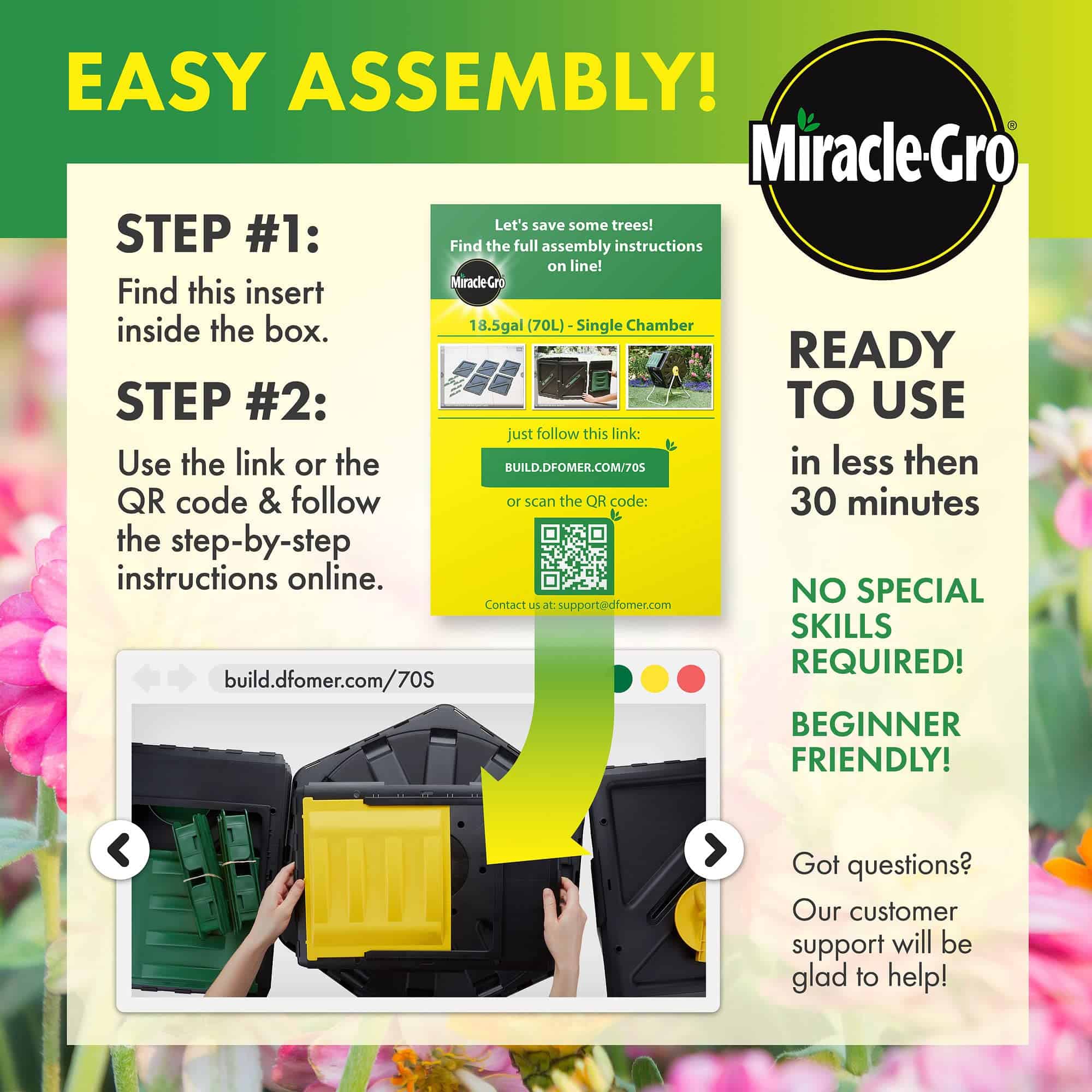 Miracle-Gro Compost Tumbler Dual Chamber, Easy-Turn Composter Tumbler Outdoor for Fast Composting (18.5 Gallon / 70 Liter)