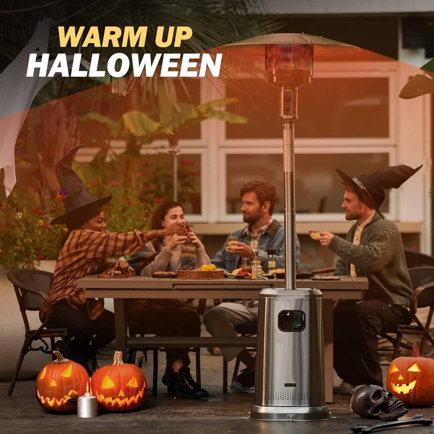EAST OAK Anti-rust 50,000 BTU Patio Heater for Outdoor Use With Double-Layer Stainless Steel Burner, Table Design and Wheels, Stainless Steel