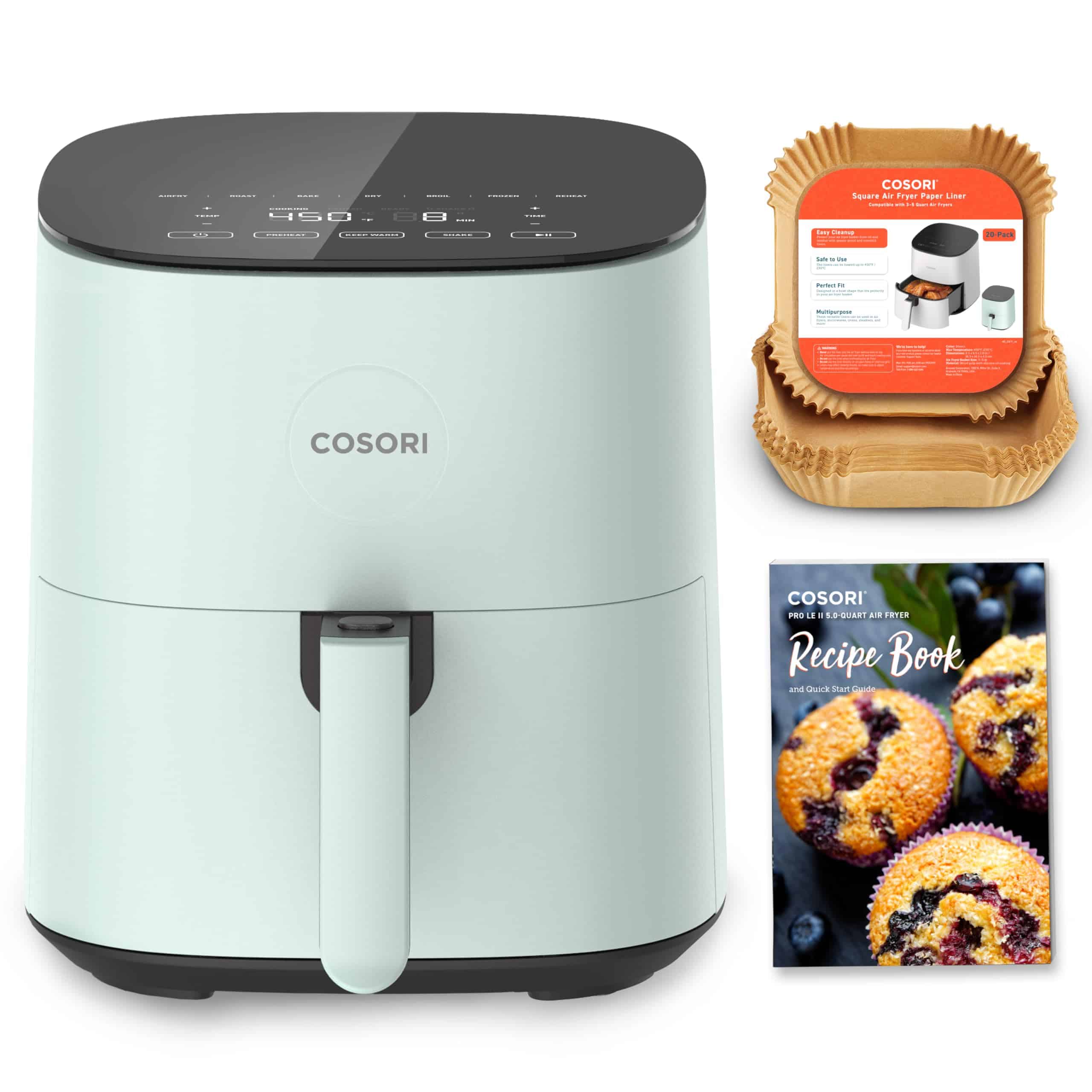 COSORI Air Fryer Pro LE 5-Qt Airfryer, With 20PCS paper liners, 10 Functions that Dry, Bake, Roast &Preheat, Green