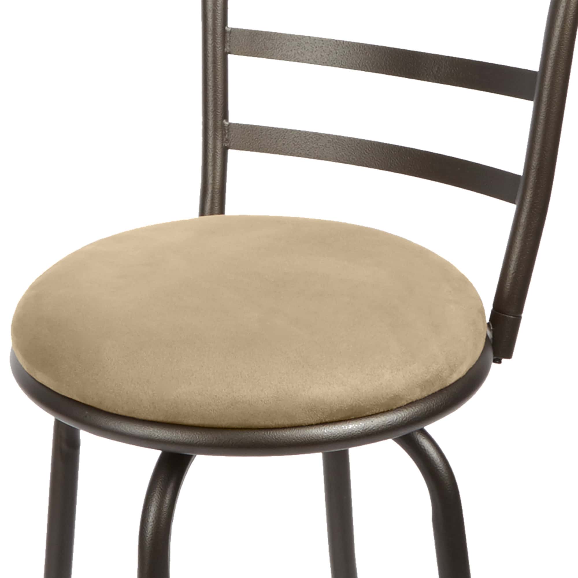 Mainstays 3-Pack Indoor Adjustable 24" or 29" Bronze Ladder Back Swivel Barstool, Tan Microfiber Seat