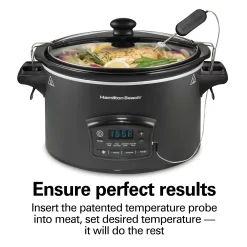 Hamilton Beach Defrost & Go Programmable Slow Cooker, Temperature Probe, 6 Quart Capacity, 33962