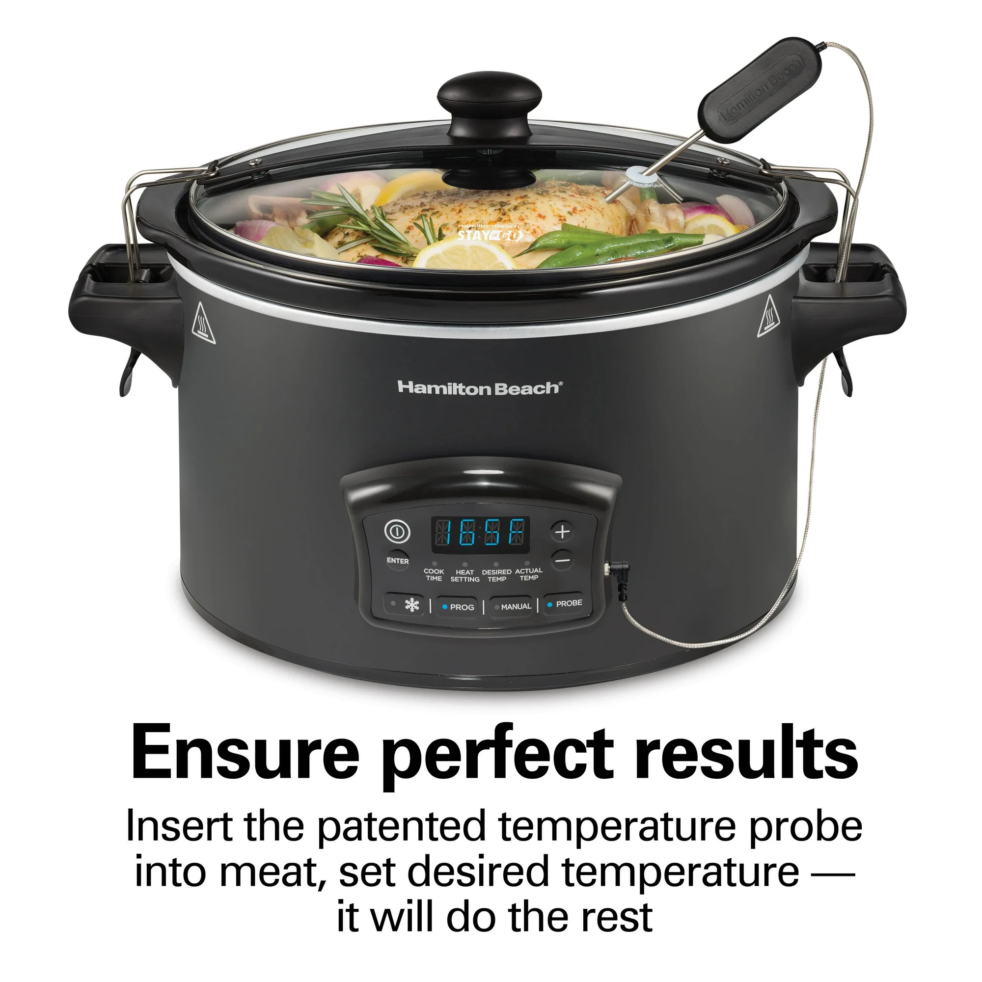 Hamilton Beach Defrost & Go Programmable Slow Cooker, Temperature Probe, 6 Quart Capacity, 33962