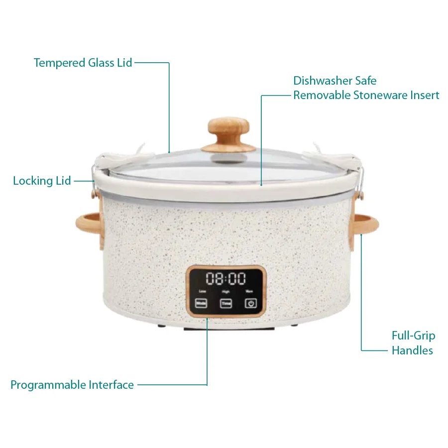 The Pioneer Woman 6 Qt Digital Slow Cooker with Locking Lid, Linen Speckle