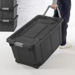 Sterilite 40 Gallon Wheeled Industrial Tote Plastic Adult, Flat Gray, Set of 2