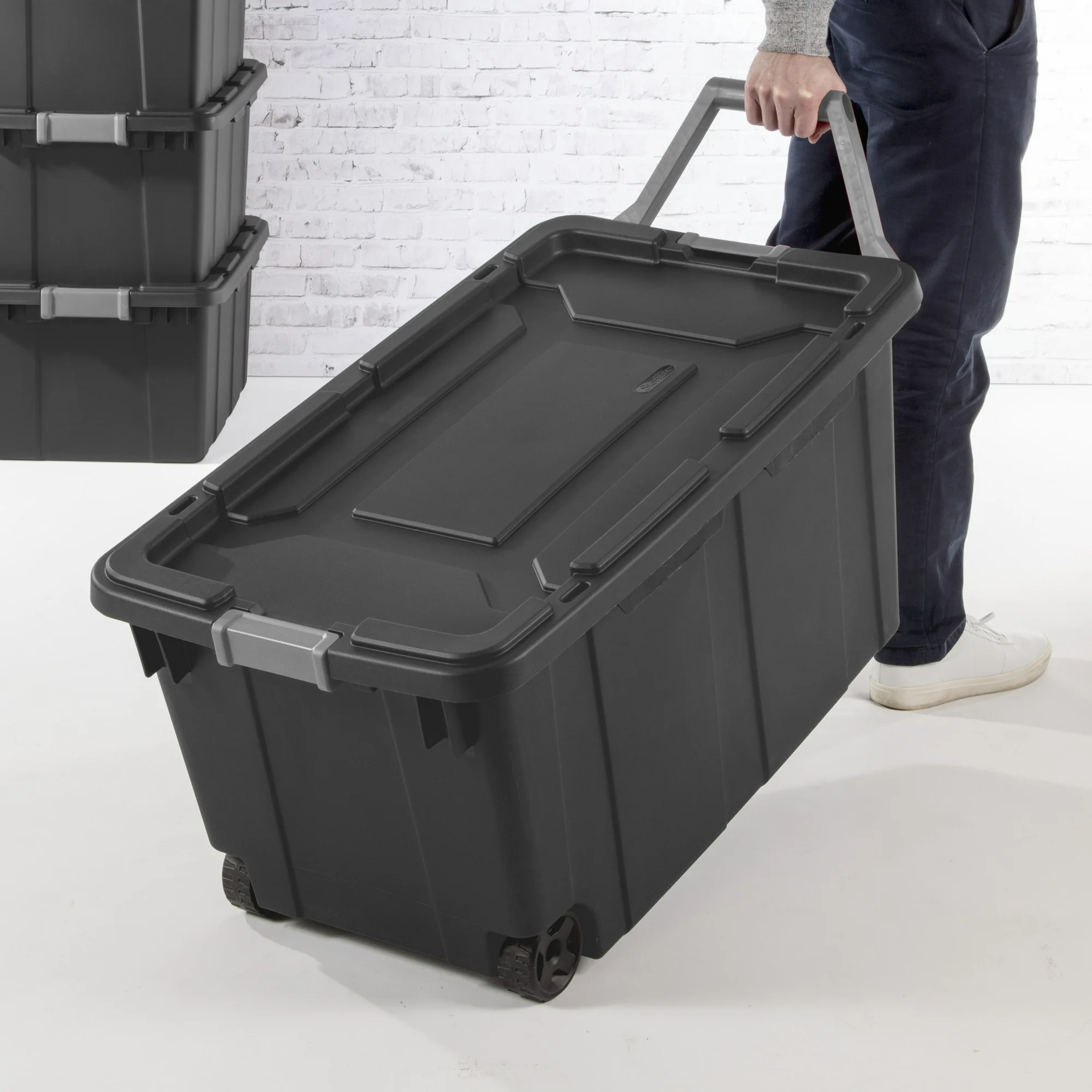 Sterilite 40 Gallon Wheeled Industrial Tote Plastic Adult, Flat Gray, Set of 2