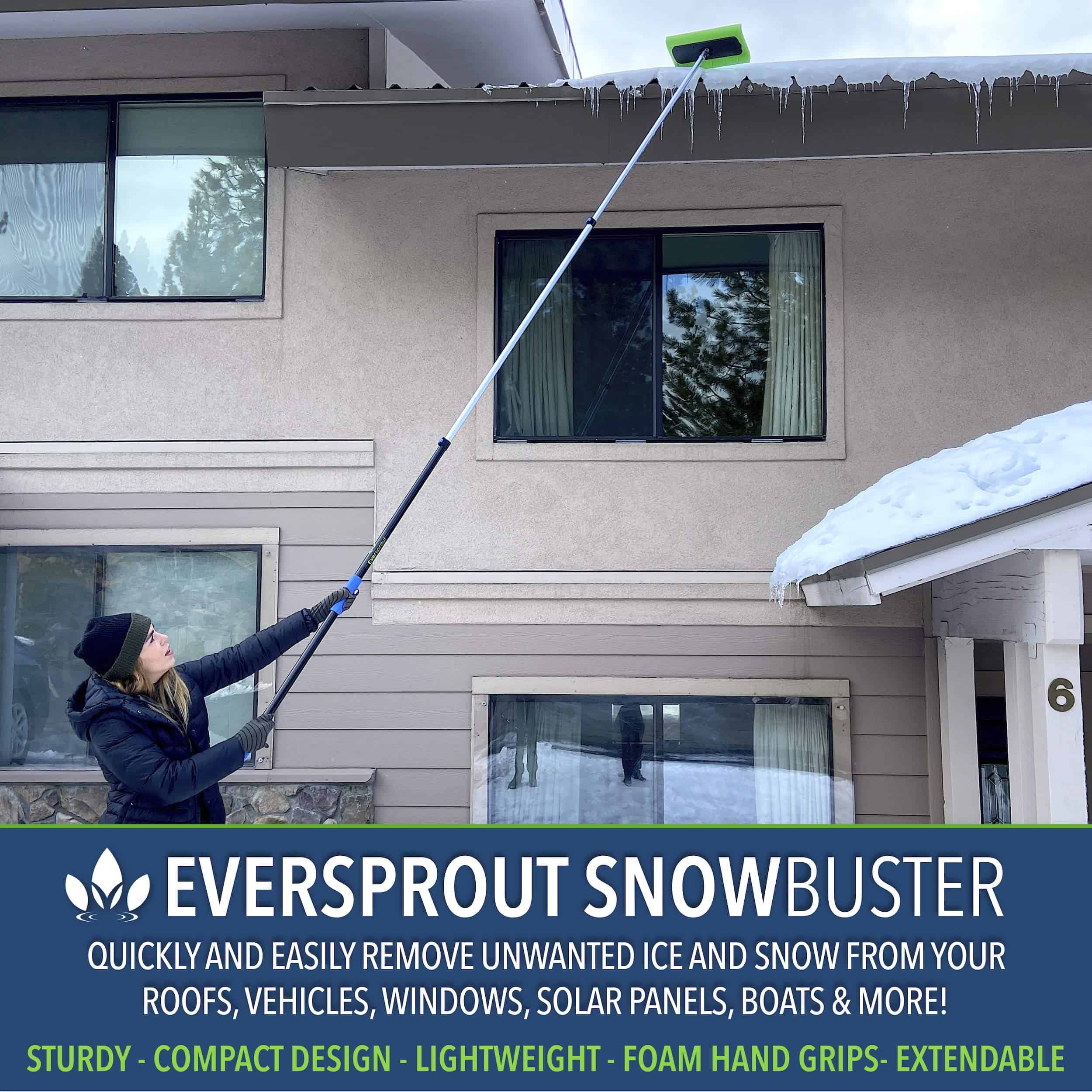 EVERSPROUT Never-Scratch SnowBuster 6.5-to-18 Foot (Up to 24 ft Standing Reach), Pre-Assembled Extendable Roof Rake