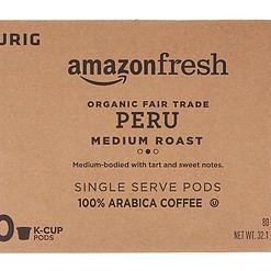 AmazonFresh 80 Ct. Organic Fair Trade K-Cups, Peru Medium Roast, Keurig K-Cup Brewer Compatible