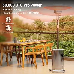 EAST OAK Anti-rust 50,000 BTU Patio Heater for Outdoor Use With Double-Layer Stainless Steel Burner, Round Table Design and Wheels, Stainless Steel