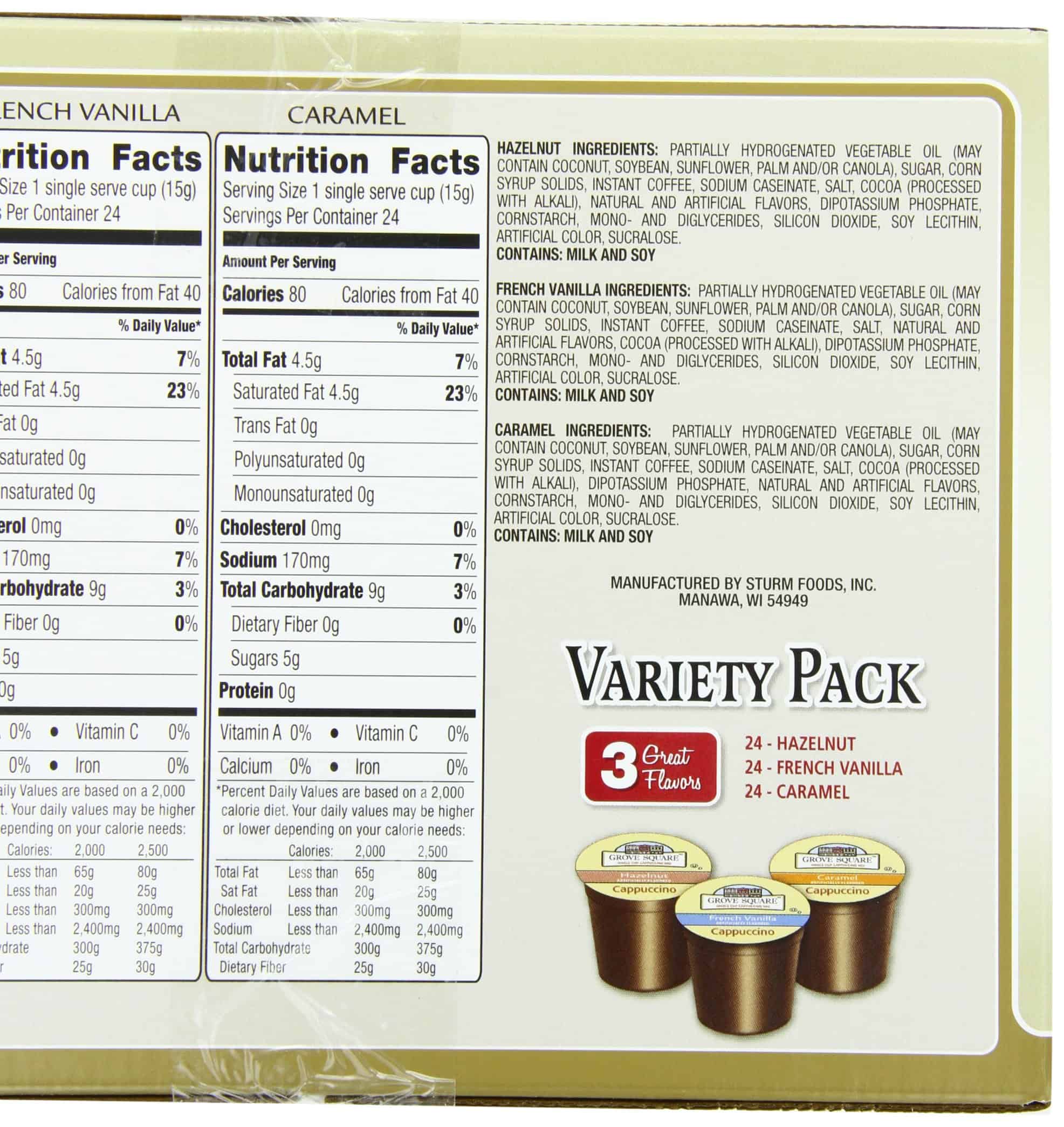Grove Square Cappuccino Pods, Variety, Single Serve (Pack of 72)