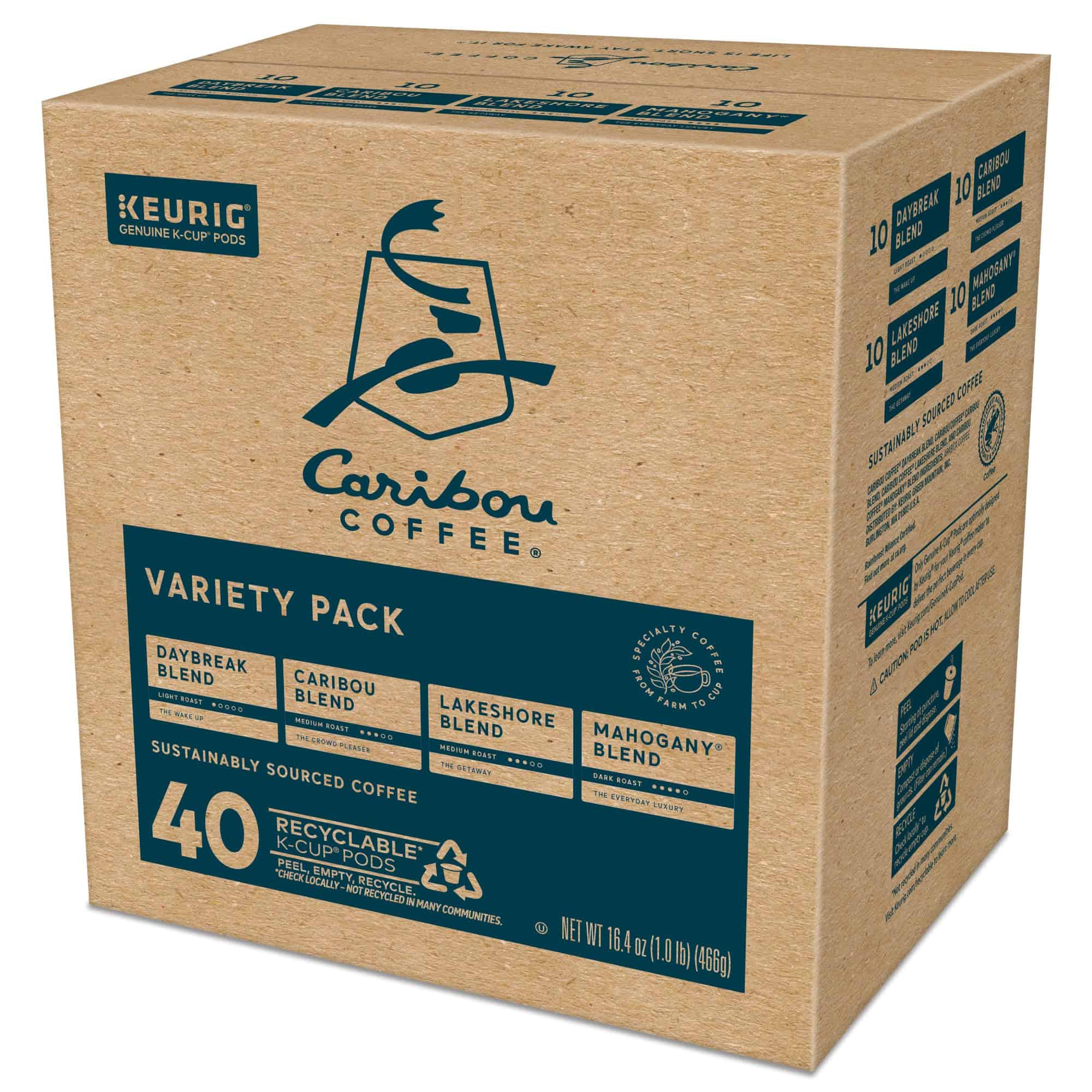 Caribou Coffee Single Serve Keurig K-Cup Pod Variety Pack, Light, Medium, and Dark Roast Coffees, 40-Count Box