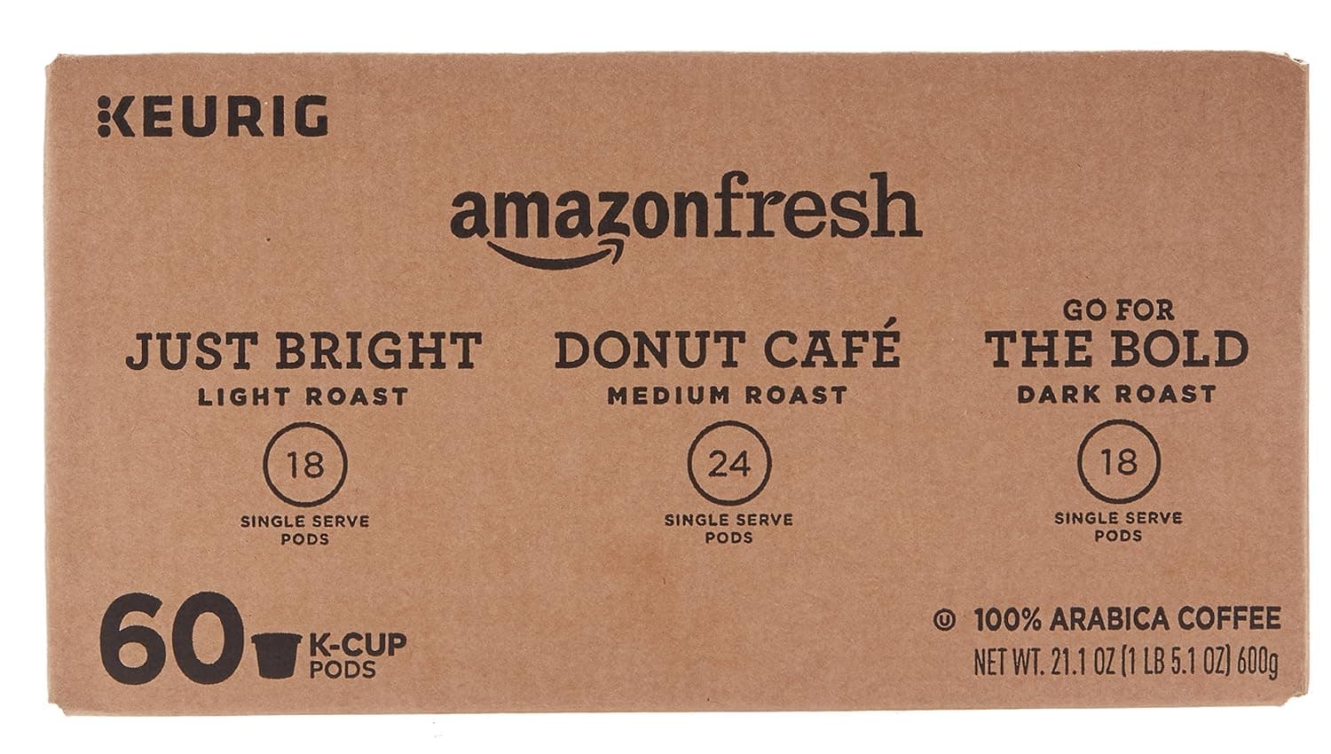 AmazonFresh 60 Ct. Coffee Variety Pack, 3 Flavors, Keurig K-Cup Brewer Compatible