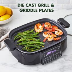 GreenPan 6.5QT Multi-Cooker Skillet Grill & Slow Cooker, 8-in-1 Presets to Saute,Steam, Grill, Stew, Stir-Fry,Heat, & Cook Rice, Matte Black