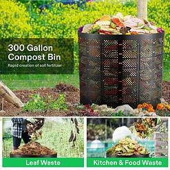 VIVOSUN 300 Gallon Outdoor Compost Bin, Expandable Composter (Black with Gloves)