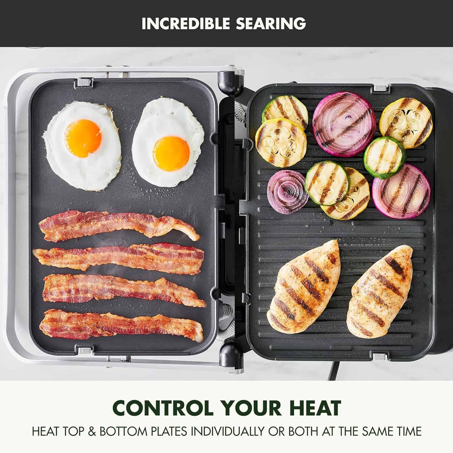 GreenPan 6-in-1 Multifunction Contact Grill & Griddle, Healthy Ceramic Nonstick Reversible Grill & Griddle Plates, Matte Black