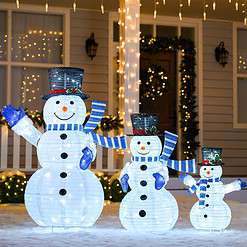 JOIEDOMI 3 Pcs 3D Christmas Collapsible Snowman Yard Light 270 Pre-Lit LED Cool White Lights for Indoor Outdoor Garden Holiday Décor