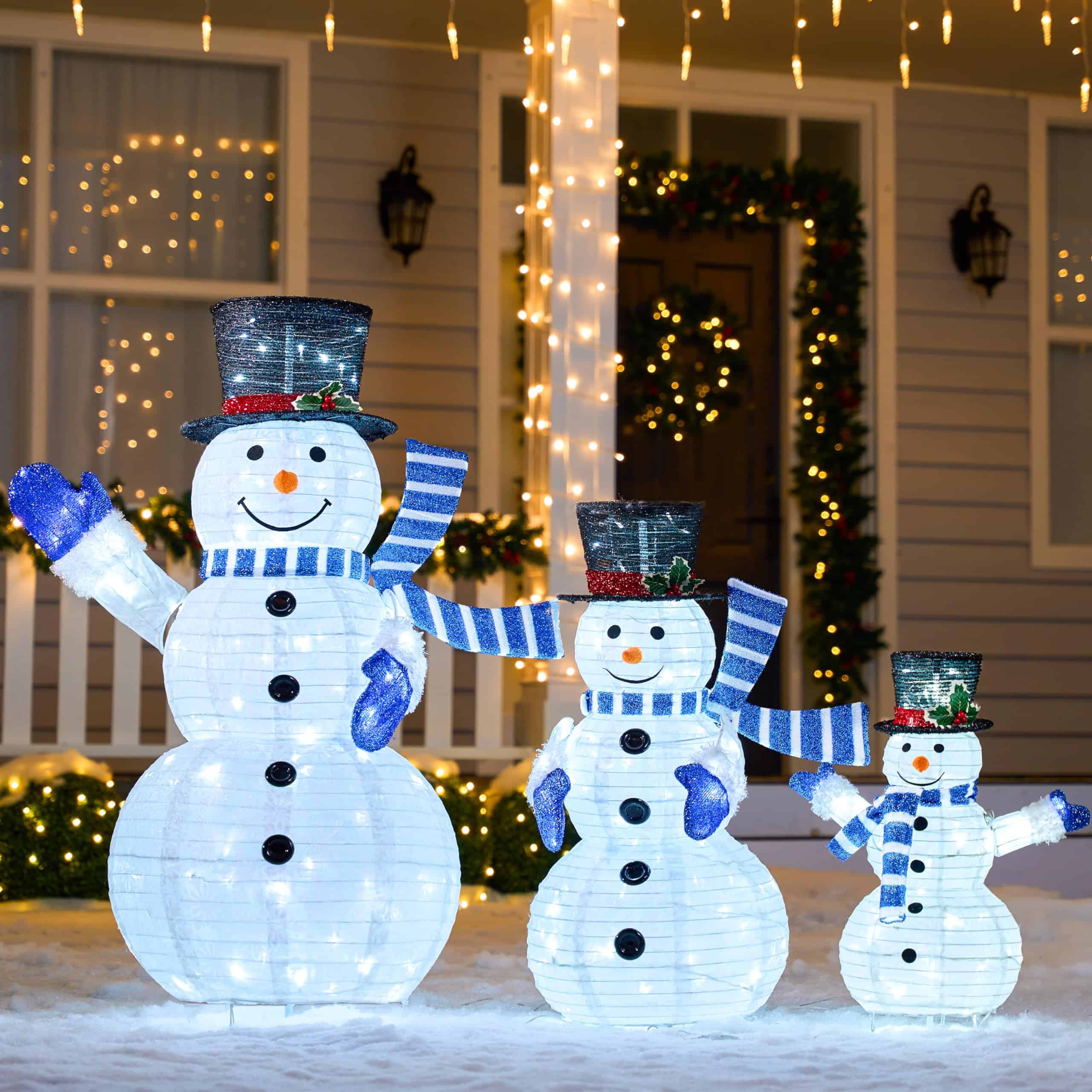 JOIEDOMI 3 Pcs 3D Christmas Collapsible Snowman Yard Light 270 Pre-Lit LED Cool White Lights for Indoor Outdoor Garden Holiday Décor