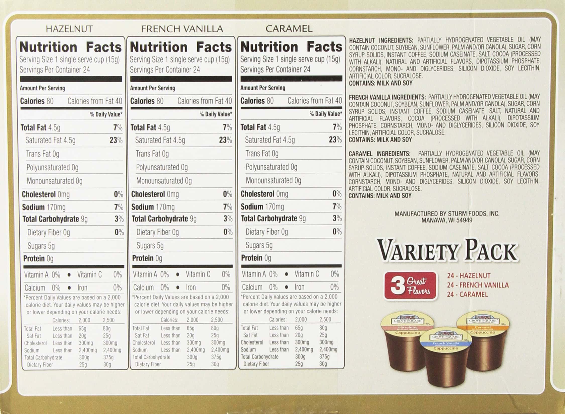 Grove Square Cappuccino Pods, Variety, Single Serve (Pack of 72)