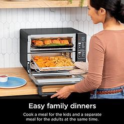 Ninja, Toaster Oven, Double Oven with FlexDoor, FlavorSeal & Smart Finish, Rapid Top Oven, Air Fry, Bake, Roast, Toast, Fry, Pizza, Convection Oven, 13-in-1, Black, DCT402BK
