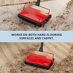 Casabella Electrostatic Floor And Carpet Sweeper, Non-Electric Vacuum Broom and Hand Push Floor Sweeper, Red