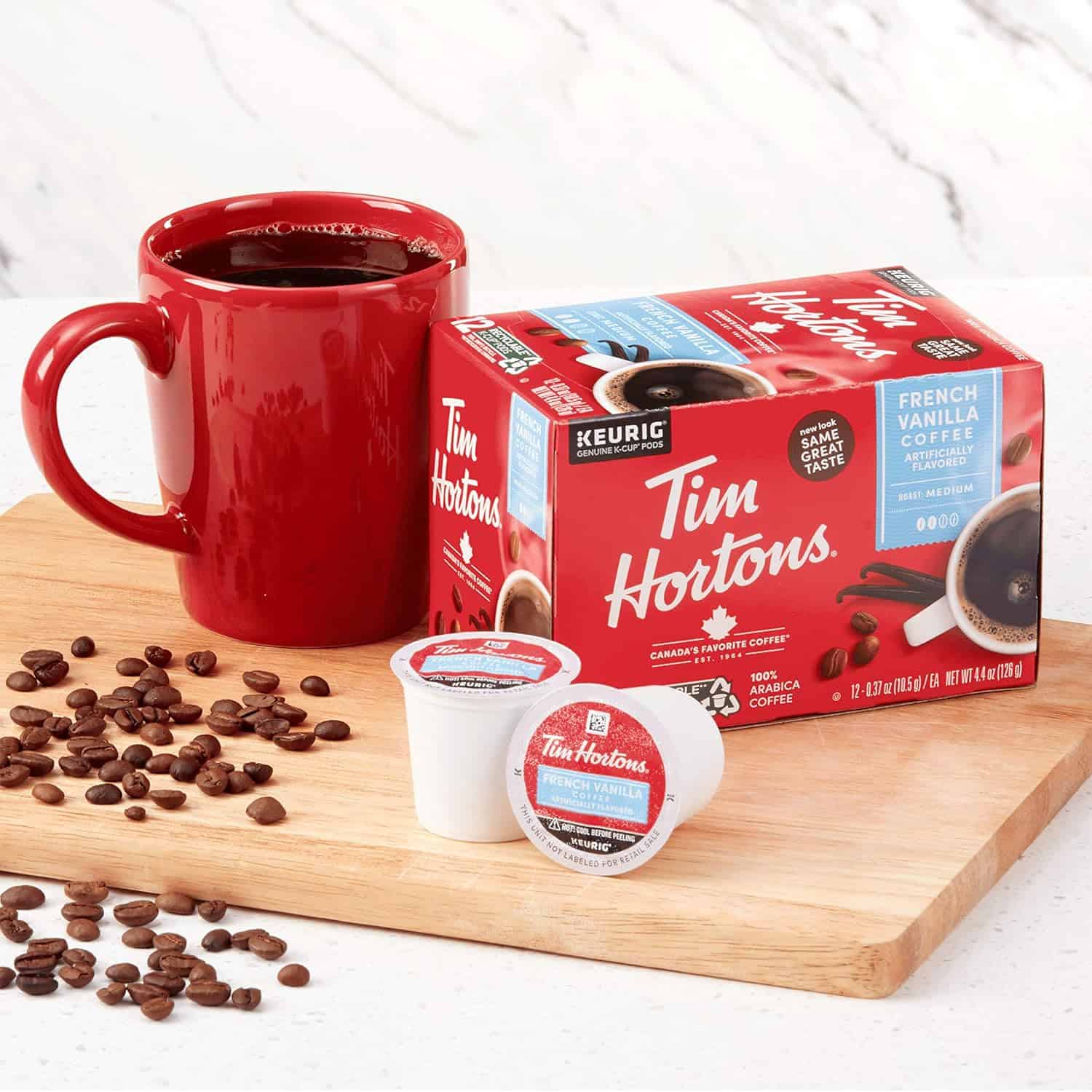 Tim Hortons French Vanilla Coffee, Single-Serve K-Cup Pods Compatible with Keurig Brewers, 72ct K-Cups,Red 12 Count (Pack of 6)