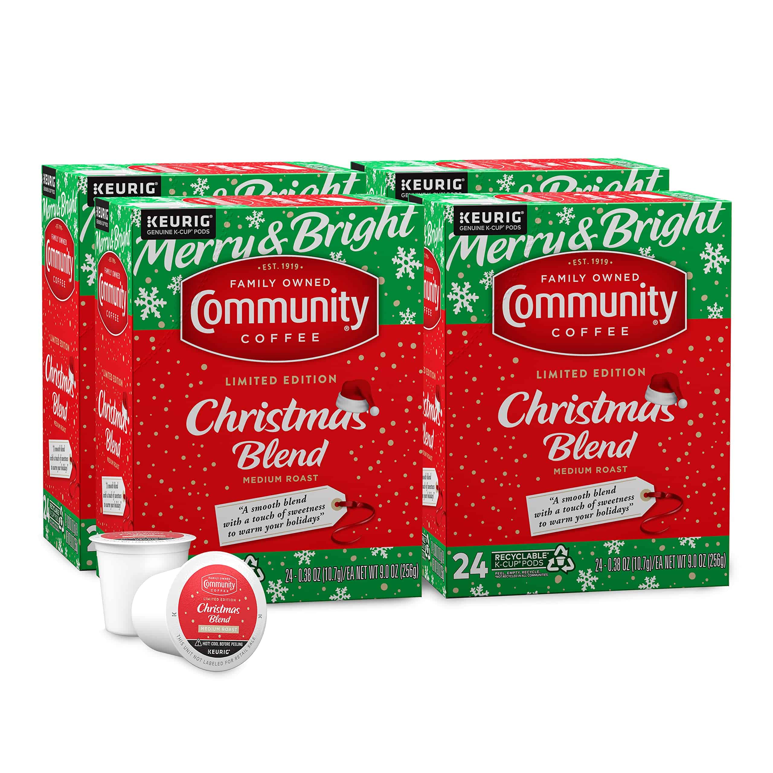 Community Coffee Christmas Blend, Medium Roast 96 Count Coffee Pods, Compatible with Keurig K-Cup Brewers