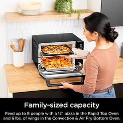 Ninja, Toaster Oven, Double Oven with FlexDoor, FlavorSeal & Smart Finish, Rapid Top Oven, Air Fry, Bake, Roast, Toast, Fry, Pizza, Convection Oven, 13-in-1, Black, DCT402BK