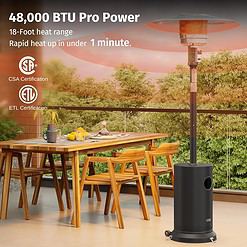 EAST OAK 48,000 BTU Patio Heater for Outdoor Use with Round Table Design, Double-Layer Stainless Steel Burner, Wheels, Triple Protection System, Black