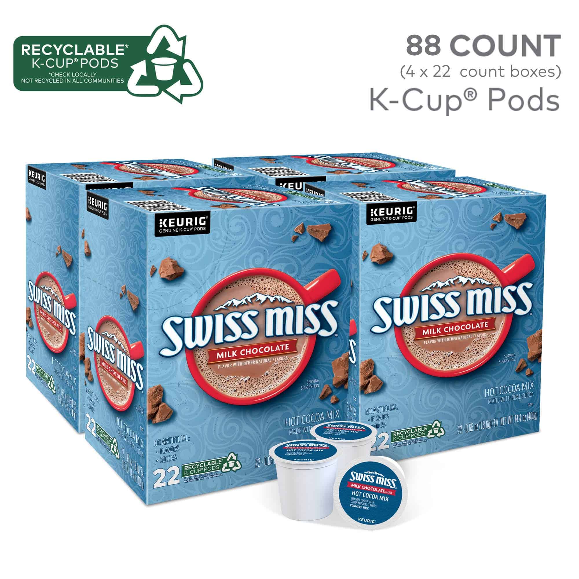 Swiss Miss Milk Chocolate Hot Cocoa, Keurig Single-Serve K-Cup Pods, 88 Count (4 Packs of 22)