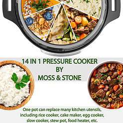 Moss & Stone Electric Pressure Cooker with Large LCD Display, Multi-Use 6 Quart Electric Pot 14 in 1
