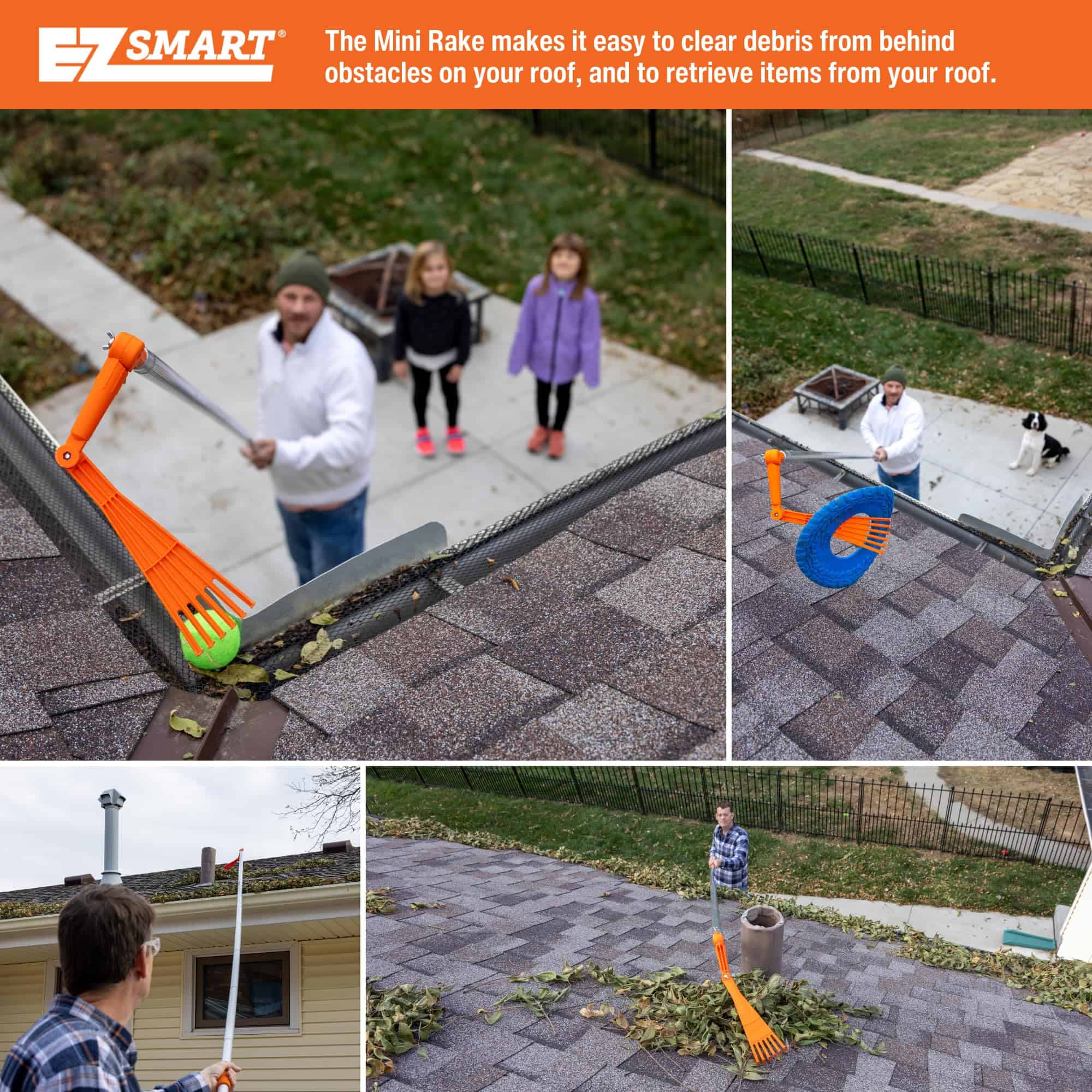 Mini Rake, Great for Removing Leaves and Branches from Roofs, gutters and Other Out-of-Reach Areas Where Debris accumulates