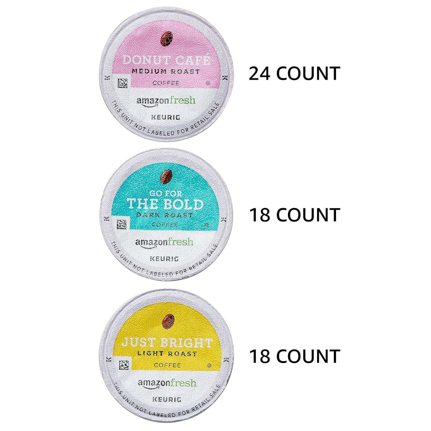 AmazonFresh 60 Ct. Coffee Variety Pack, 3 Flavors, Keurig K-Cup Brewer Compatible