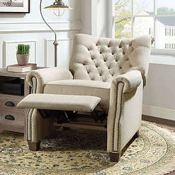 Better Homes & Gardens Tufted Push Back Recliner, Beige Fabric Upholstery