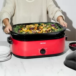 AROMA 18Qt. Roaster Oven with High-Dome Lid, Red
