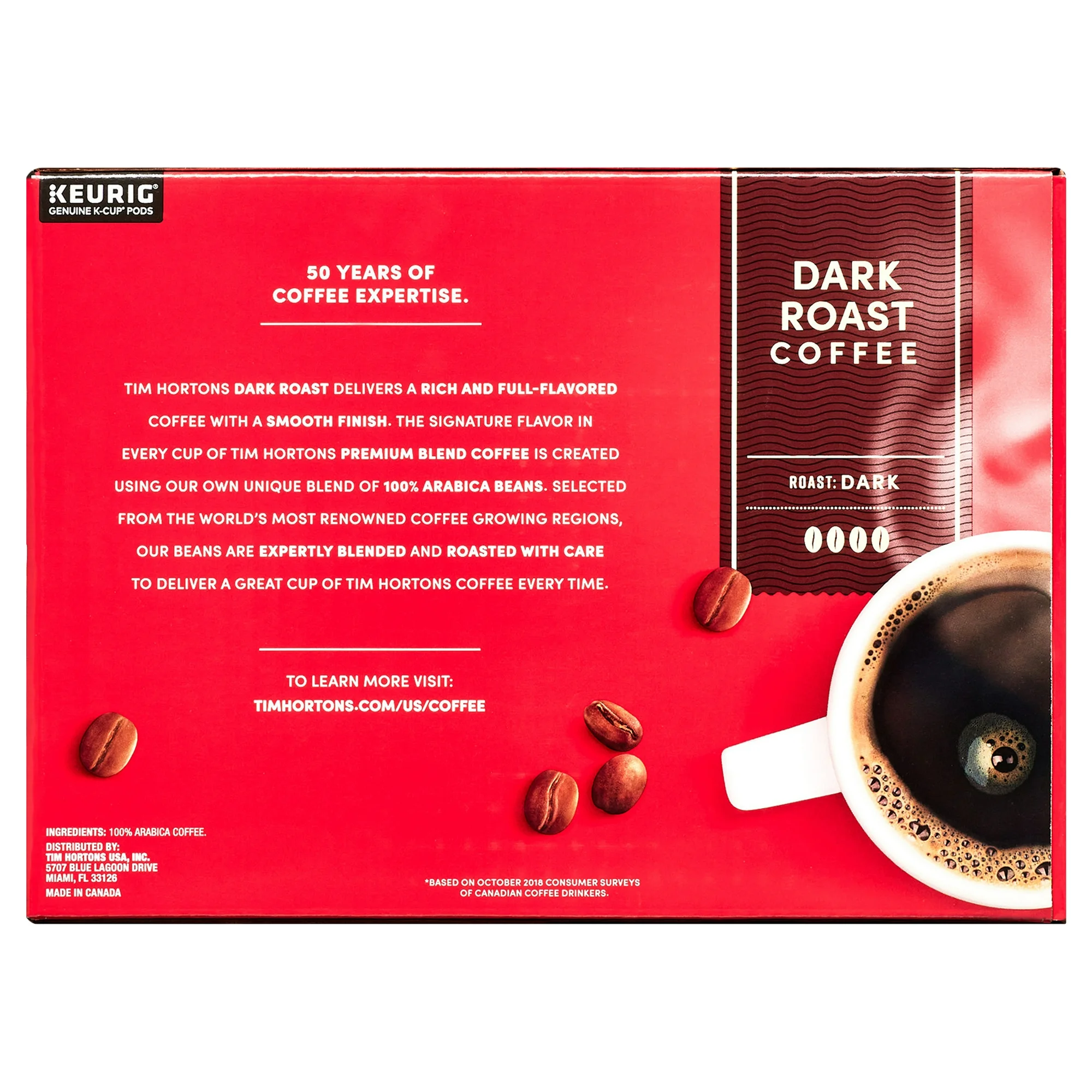 Tim Hortons Dark Roast K-Cup Coffee Pods for Keurig Brewers, Recyclable, 72 Ct