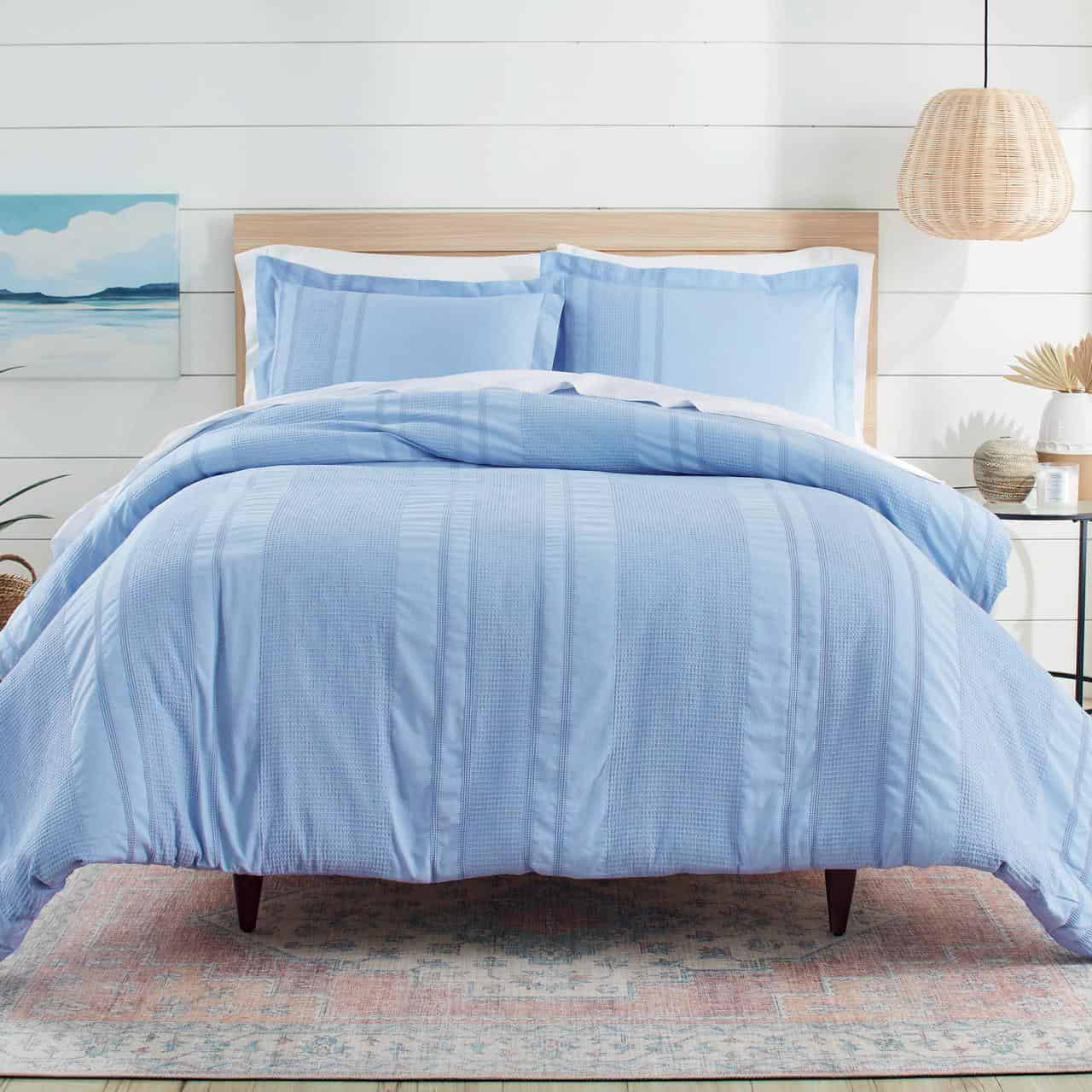 Better Homes & Gardens 3-Piece Blue Waffle Stripe Comforter Set, Adult Full/Queen