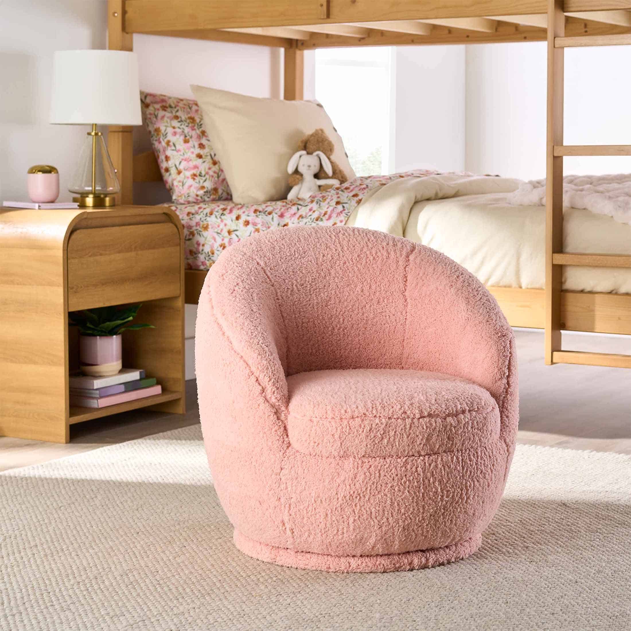 Better Homes & Gardens Mira Kids Swivel Chair, Rose Faux Shearling