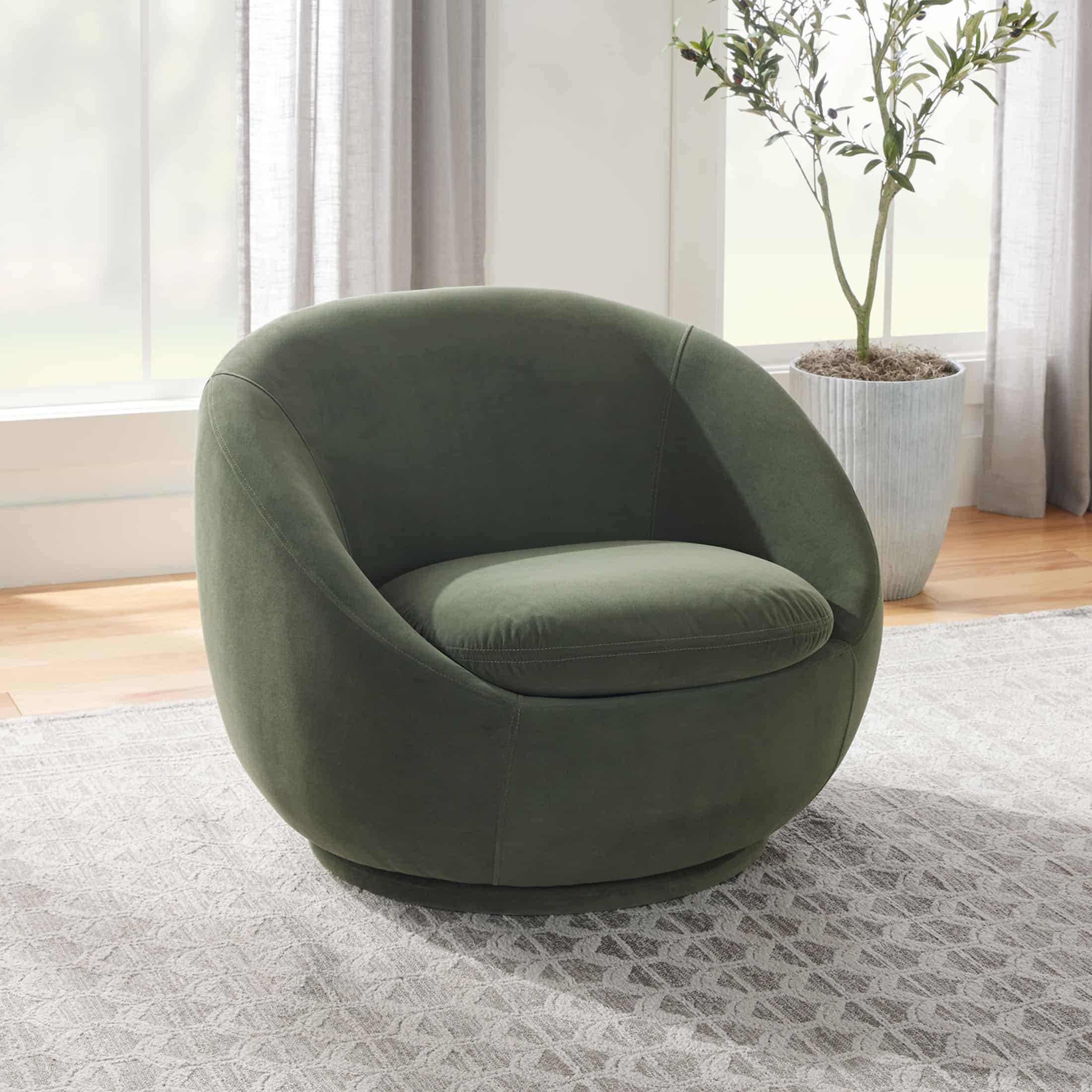 Better Homes & Gardens Mira Swivel Chair, Olive Velvet
