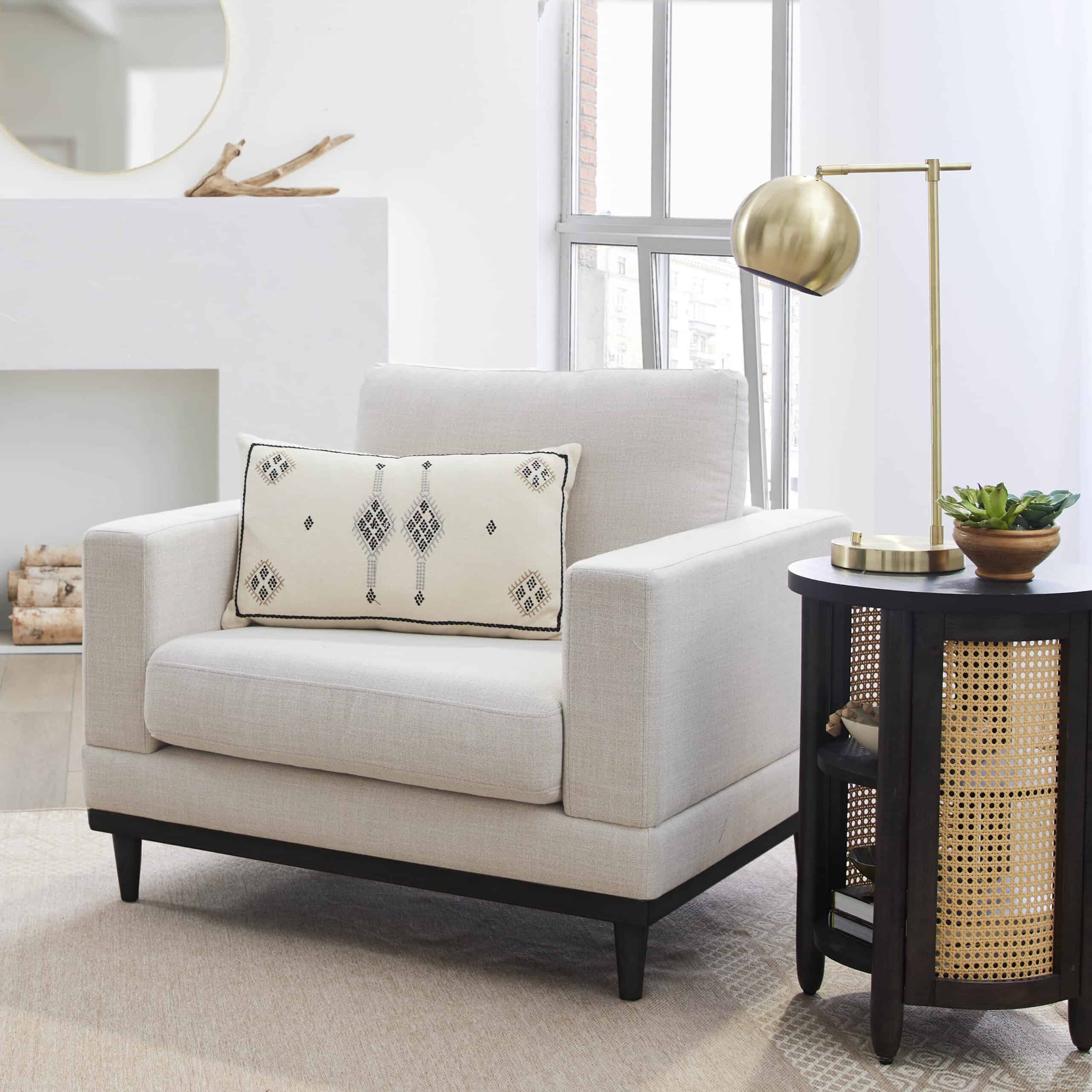 Better Homes & Gardens Springwood Wood Frame Accent Chair, Cream Linen