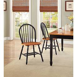 Better Homes and Gardens Autumn Lane Windsor Solid Wood Chairs, Set of 2, Black and Oak
