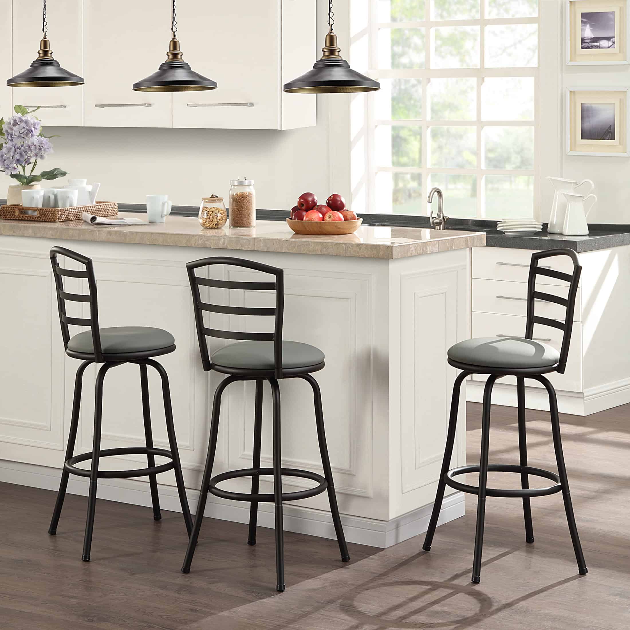 Mainstays 3-Pack Indoor Adjustable 24" or 29" Swivel Adjustable Black Metal Barstool, Dark Gray Seat
