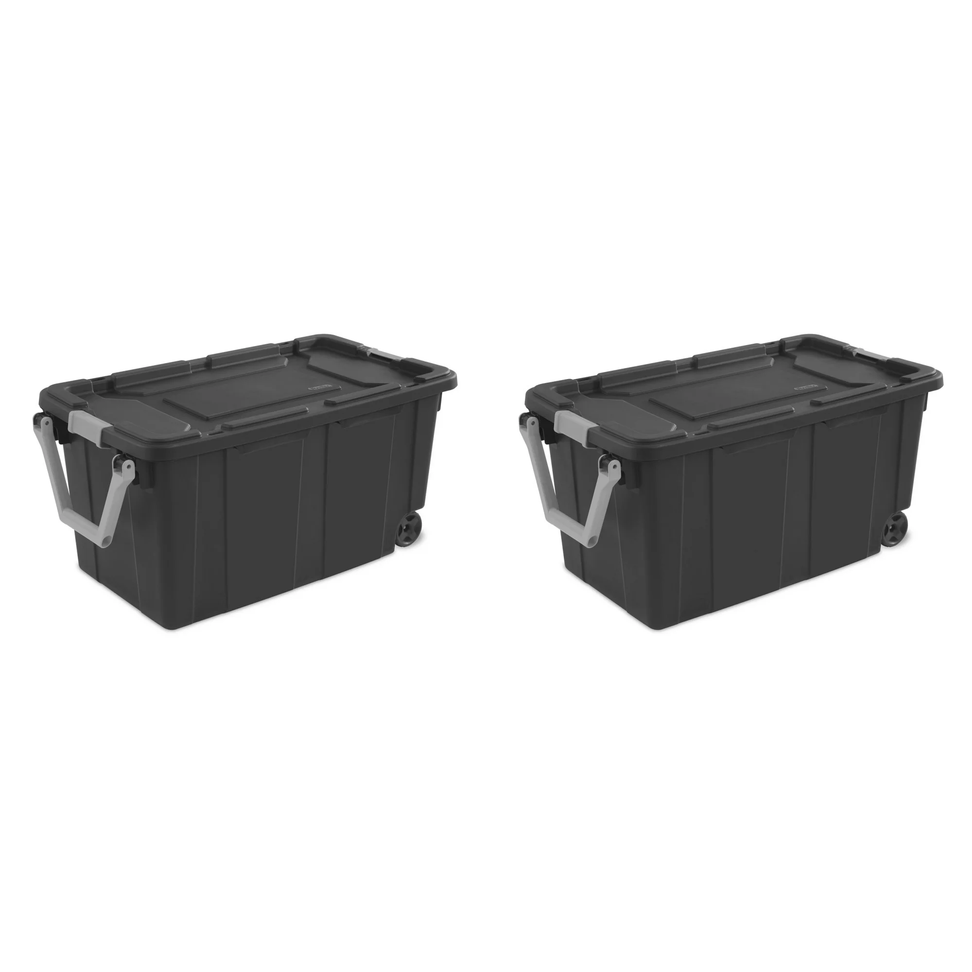 Sterilite 40 Gallon Wheeled Industrial Tote Plastic Adult, Flat Gray, Set of 2