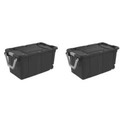 Sterilite 40 Gallon Wheeled Industrial Tote Plastic Adult, Flat Gray, Set of 2