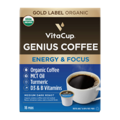 VitaCup Keto Coffee Pods with MCT Oil, Turmeric, Vitamins B & D for Energy in Recyclable K-Cup Compatible Pods