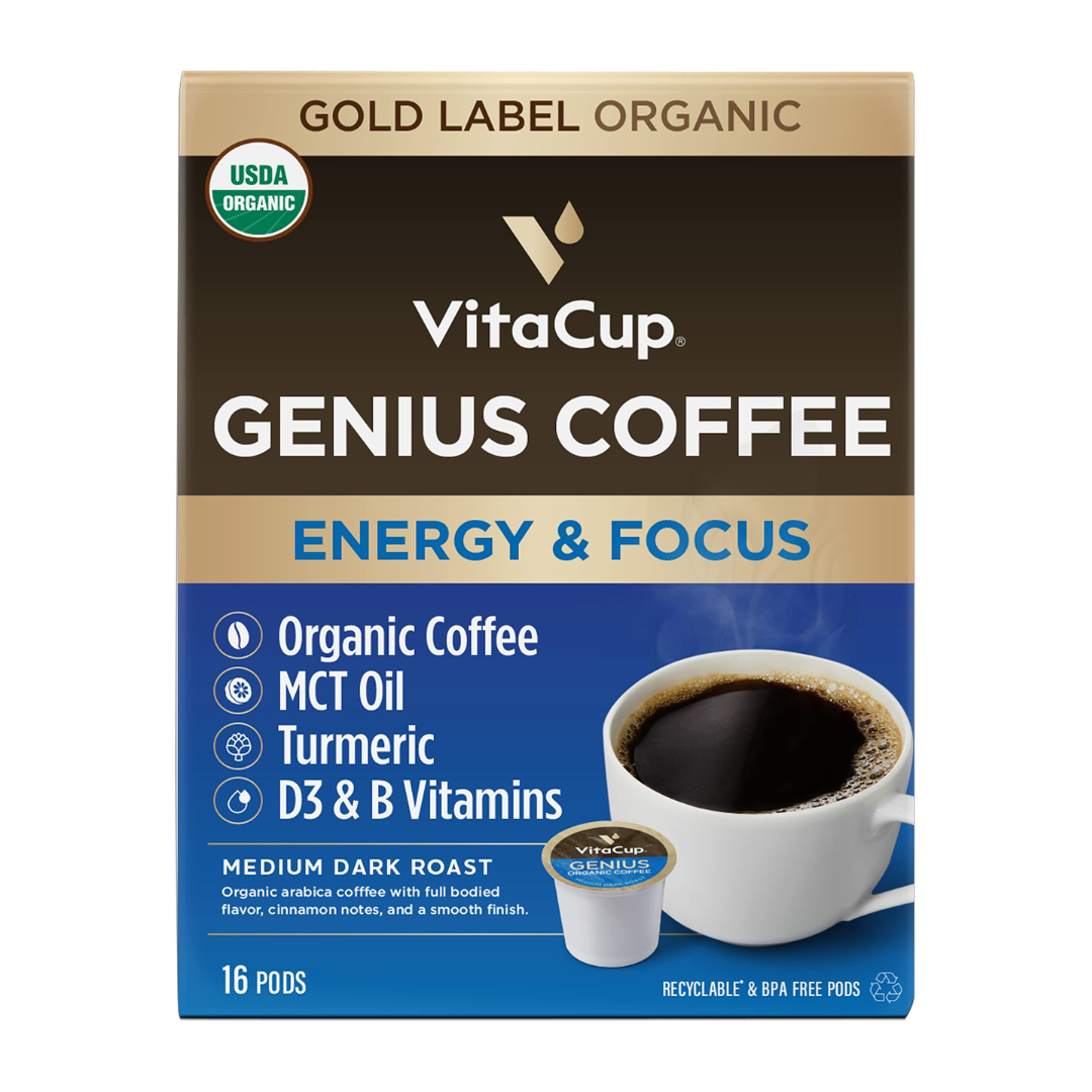 VitaCup Keto Coffee Pods with MCT Oil, Turmeric, Vitamins B & D for Energy in Recyclable K-Cup Compatible Pods