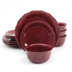 The Pioneer Woman Lace 12-Piece Dinnerware Set, Plum