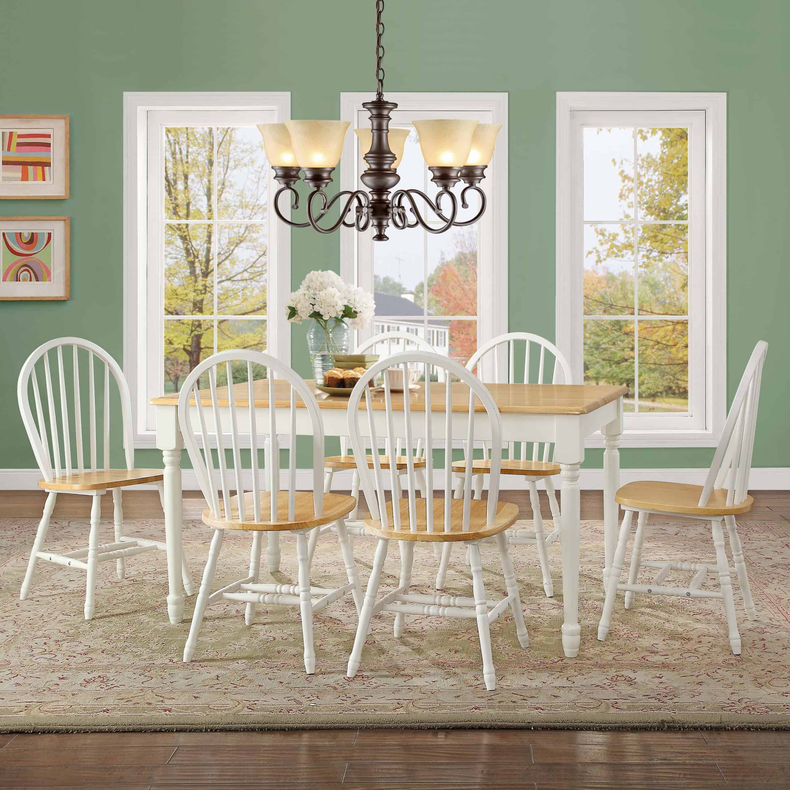 Better Homes and Gardens Autumn Lane Windsor Solid Wood Dining Chairs, White and Oak (Set of 2)