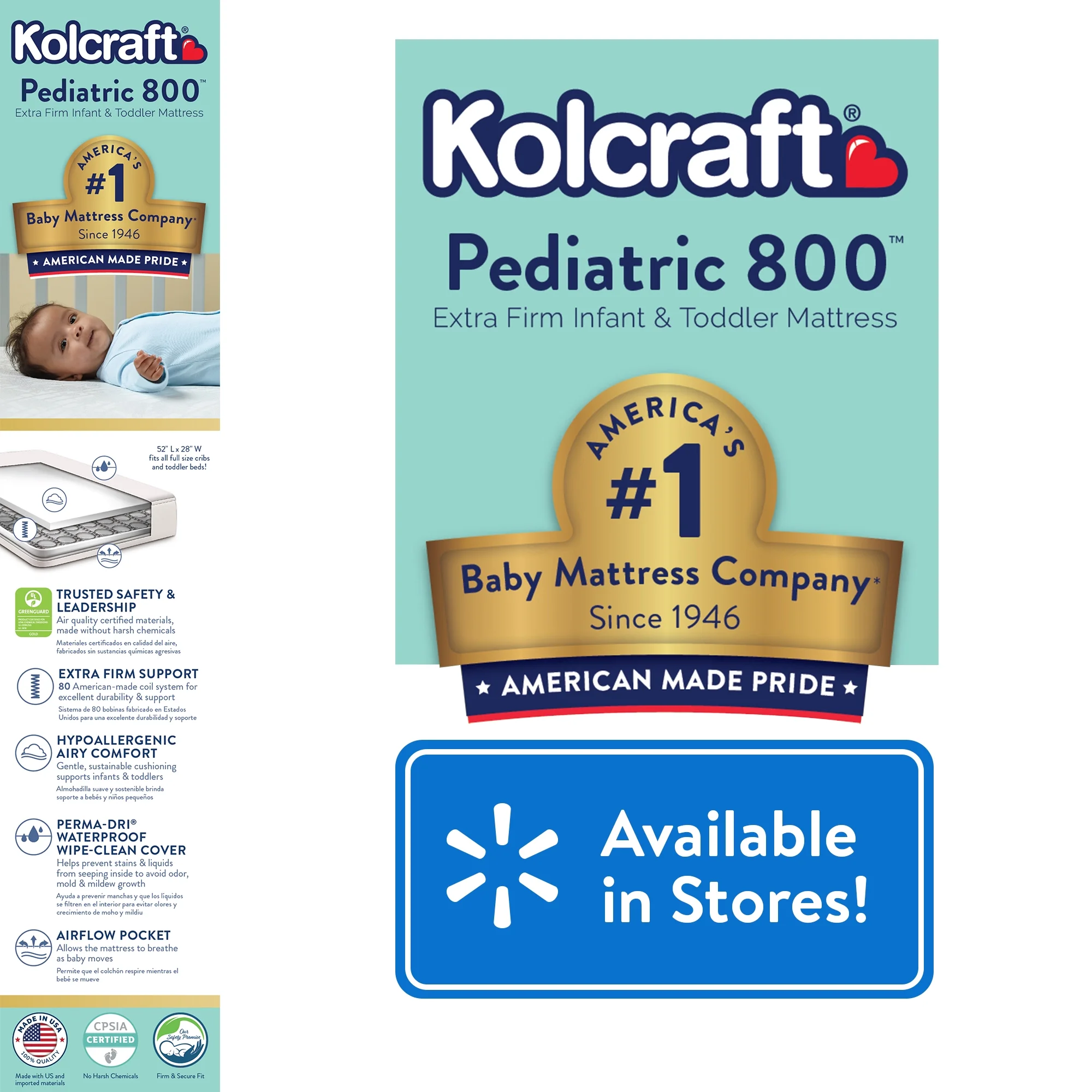 Kolcraft Pediatric 800 Extra Firm Ultra Deluxe, 80 Coil Baby Crib and Toddler Mattress, White