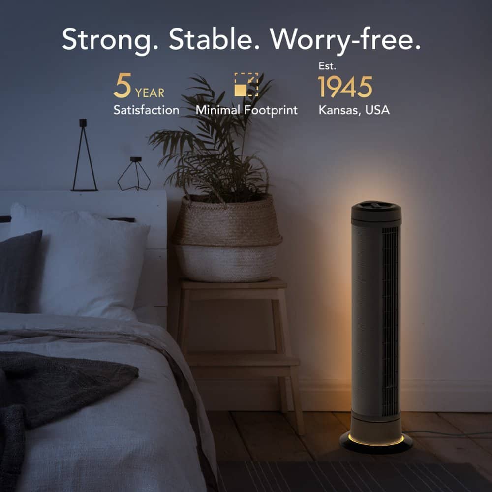 Vornado - ARA Oscillating Ambient Light Tower Fan with Remote, 40 Inch, Quiet Powerful fan, 5 Speeds, Touch Control - Black